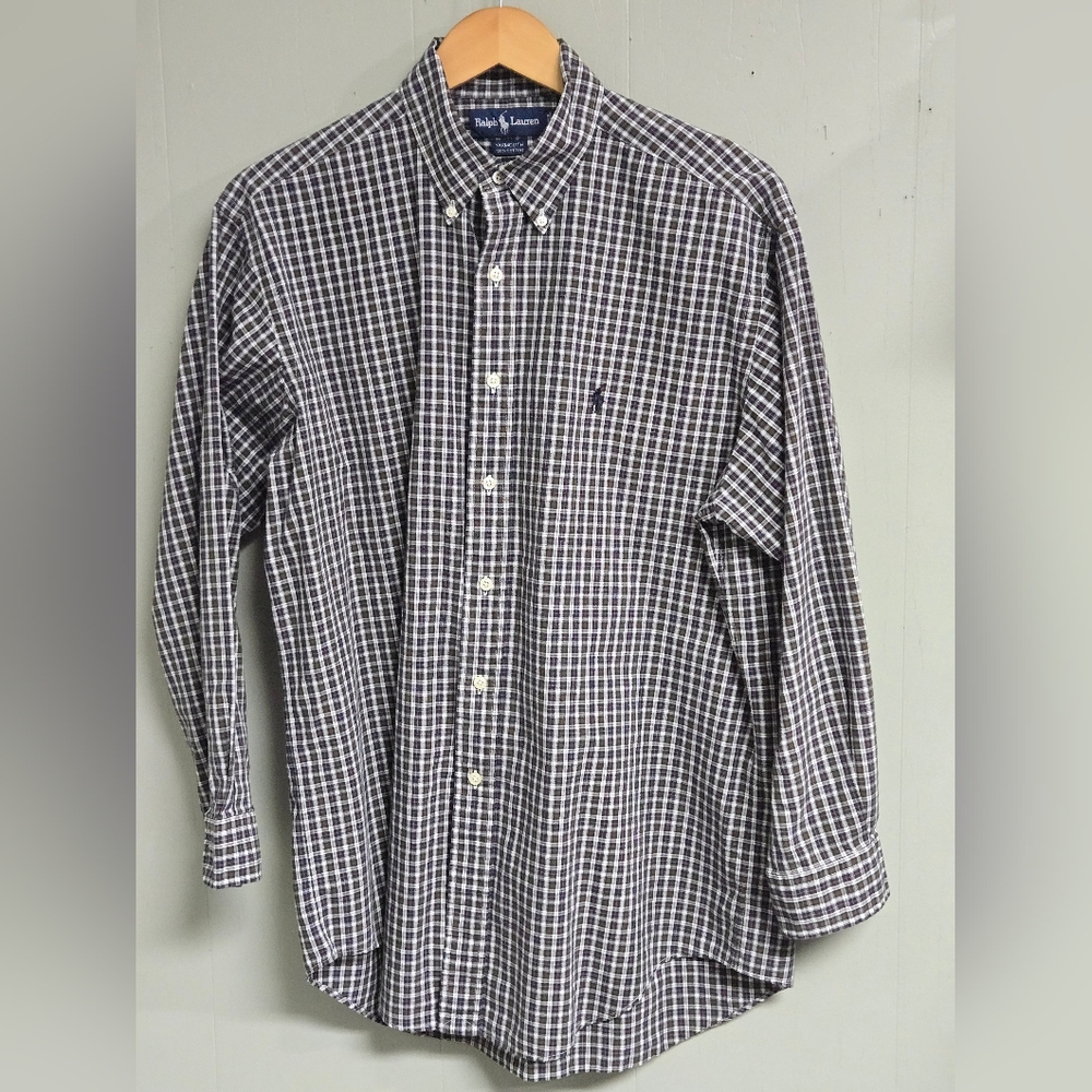 Ralph Lauren Black Plaid Casual Button Down Shirt Size 16 32/33 Yarmouth.
